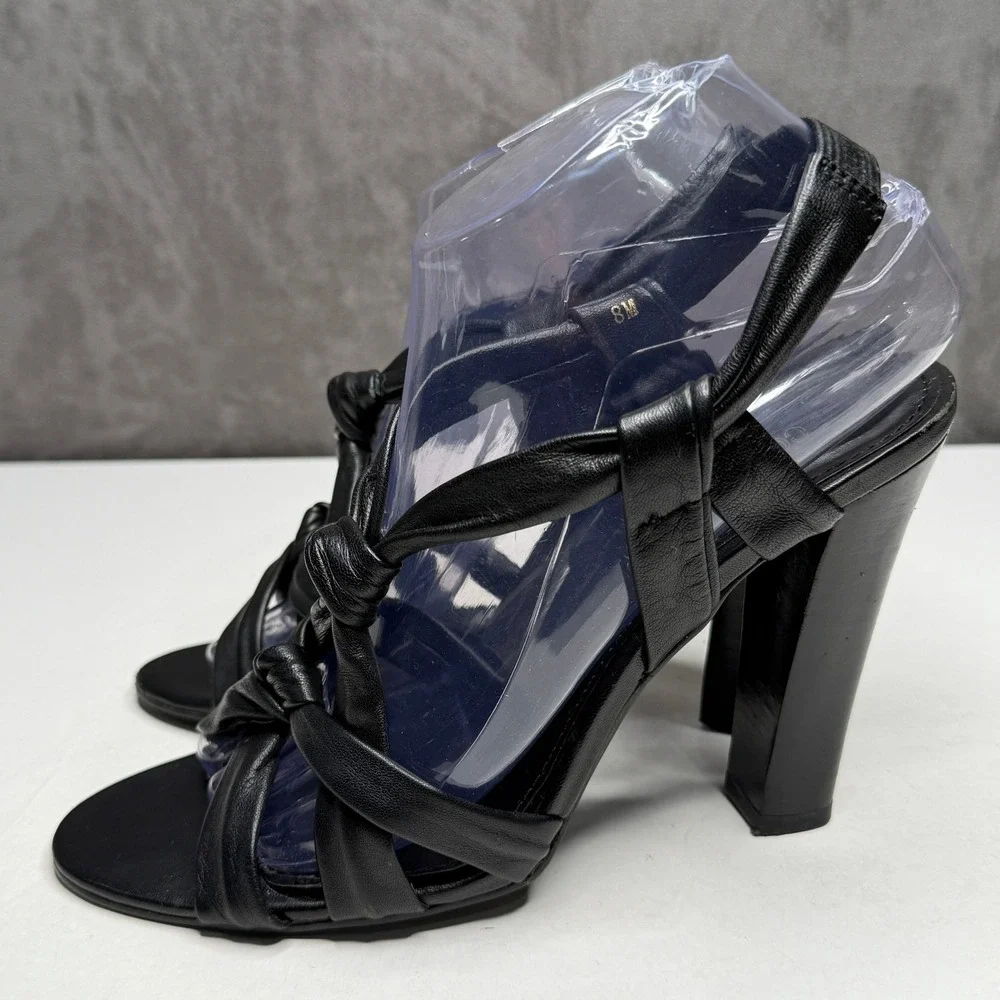 Colin Stuart Strappy Heeled Sandals Women 8M Black Leather Knotted Block Heel